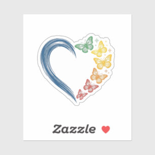 Regenboog Vlinder Hart Vintage Gravure Ontwerp_1 Sticker