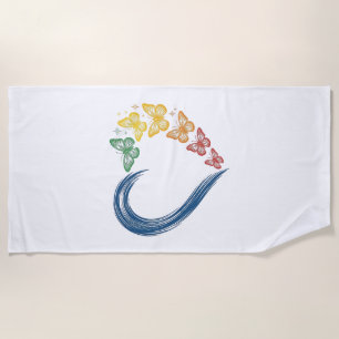 Regenboog Vlinder Hart Vintage Gravure Ontwerp_1 Strandlaken