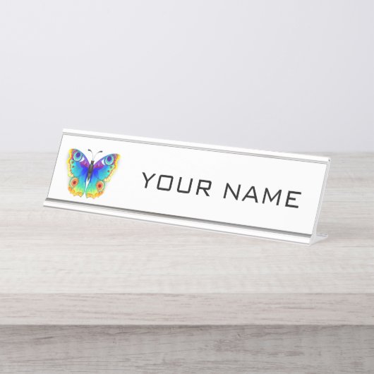 Regenboog Vlinder Pauwenoog Bureau Naambordje (Voorkant)