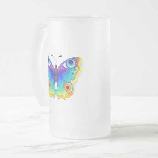 Regenboog Vlinder Pauwenoog Matglas Bierpul (Voorkant links)