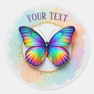 Regenboog Vlinder Waterverf Pop Ronde Sticker