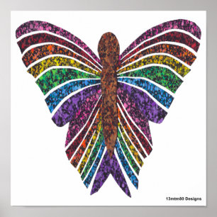 Regenboog Vlinder (wit) - Poster Print