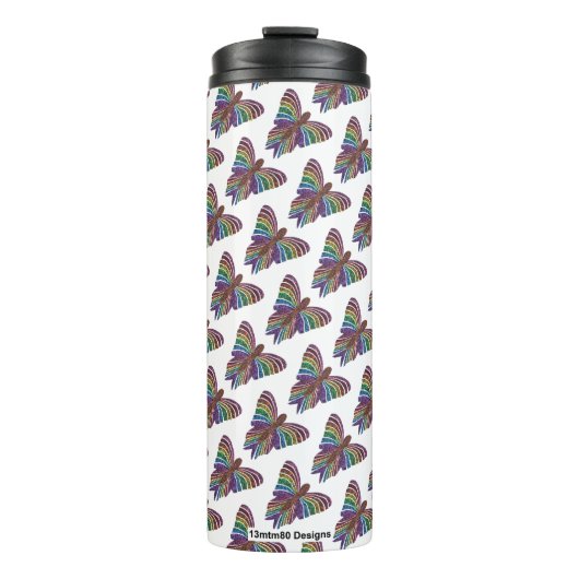 Regenboog Vlinder (wit) - Thermische Tumbler Thermosbeker (Voorkant)