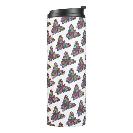 Regenboog Vlinder (wit) - Thermische Tumbler Thermosbeker (Gedraaid links)