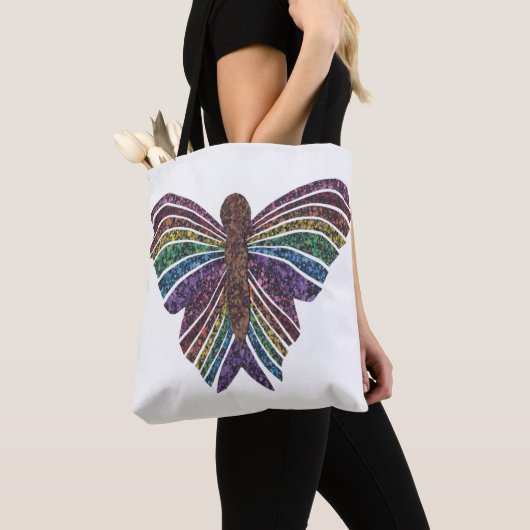 Regenboog Vlinder (wit) - Tote Draagtas (Dichtbij)