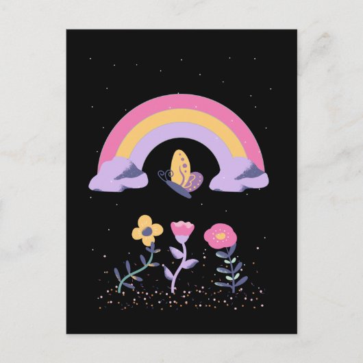 Regenboog Vlinder Wolk Bloemen Briefkaart (Voorkant)