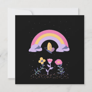 Regenboog Vlinder Wolk Bloemen Feestdagenkaart