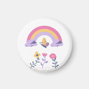 Regenboog Vlinder Wolk Bloemen Magneet