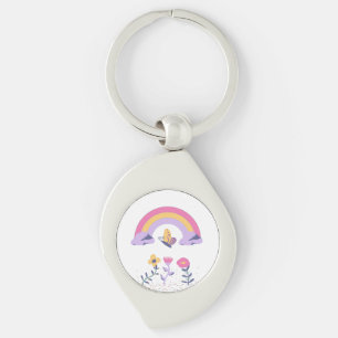 Regenboog Vlinder Wolk Bloemen Sleutelhanger