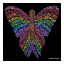 Regenboog Vlinder (zwart) - Poster Print