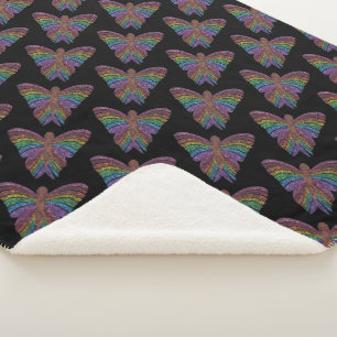 Regenboog Vlinder (zwart) - Sherpa Deken