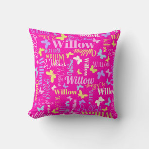 Regenboog vlinders aangepaste naam Willow hete roz Kussen