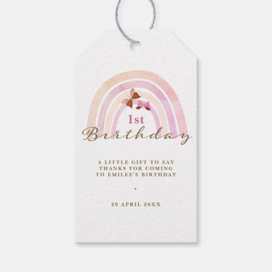 Regenboog Vlinders Verjaardag Pastel Roze Dank u Cadeaulabel (Achterkant)