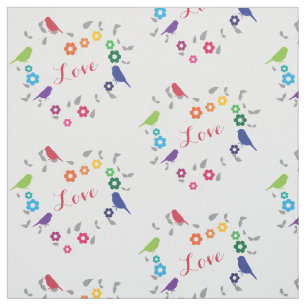Regenboog Vogels Bloemen Hart Bloemen Liefde Stof