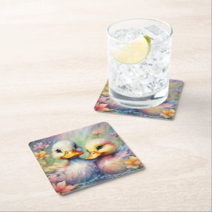 Regenboog Vogels Eend 1 Vierkante Kartonnen Onderzetter
