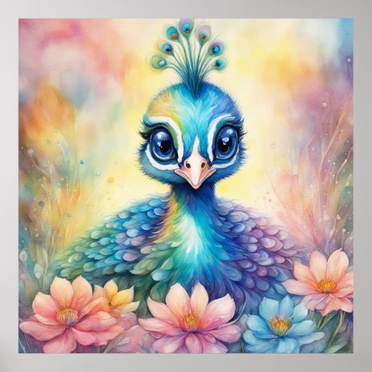Regenboog Vogels Peacock 1 Poster (Voorkant)