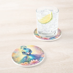 Regenboog Vogels Peacock 1 Zandsteen Onderzetter