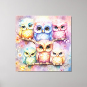 Regenboog Vogels Uilen 3 Canvas Afdruk