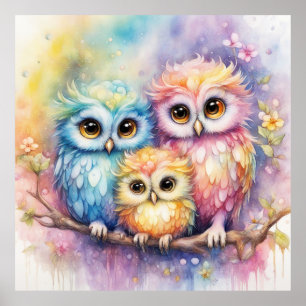 Regenboog Vogels Uilen 5 Poster