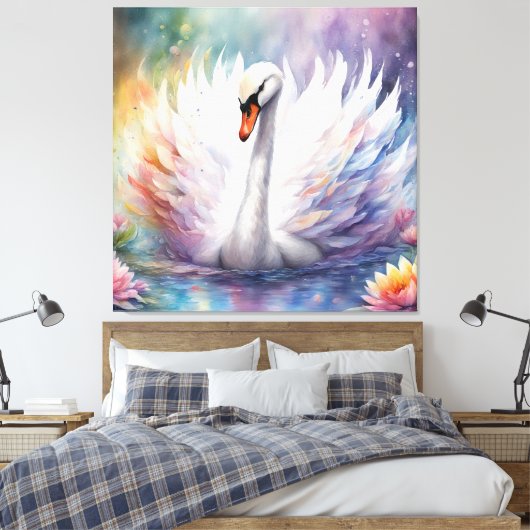 Regenboog Vogels Zwaan 1 Canvas Afdruk (Insitu (Slaapkamer))