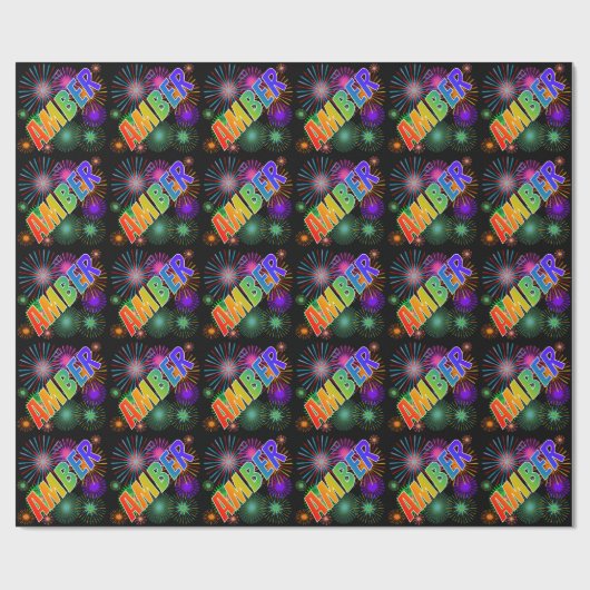 Regenboog voornaam "AMBER" + Vuurwerk Cadeaupapier (Vlak)