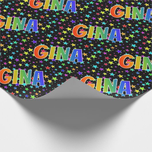 Regenboog voornaam "GINA" + sterren Cadeaupapier (Hoek)