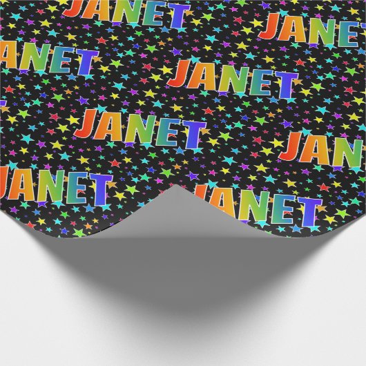 Regenboog voornaam "JANET" + sterren Cadeaupapier (Hoek)