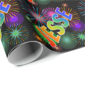 Regenboog Voornaam "JESSE" + Vuurwerk Cadeaupapier (Rol Hoek)