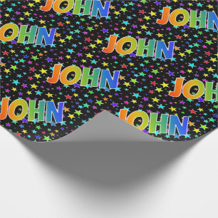 Regenboog Voornaam "JOHN" + Sterren Cadeaupapier