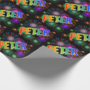 Regenboog Voornaam "PETER" + Vuurwerk Cadeaupapier