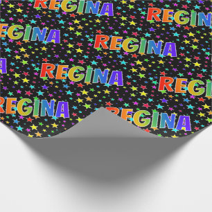 Regenboog voornaam "REGINA" + Sterren Cadeaupapier