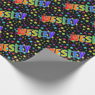 Regenboog Voornaam "WESLEY" + Sterren Cadeaupapier