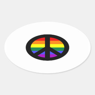 Regenboog Vredesteken Ovale Sticker