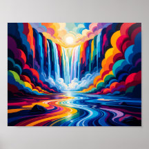 Regenboog Waterval Abstracte Muur Kunstprint