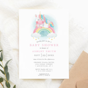 Regenboog Waterverf Eenhoorn Roze Meisje Baby Show Kaart