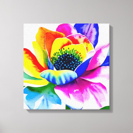 Regenboog Waterverf Flower Stretched Canvas (Voorkant)