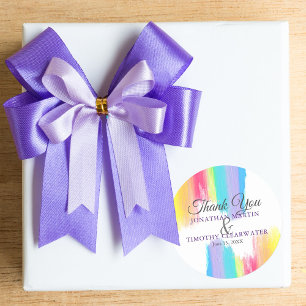Regenboog Waterverf LGBTQ Gay Trouwdag Ronde Sticker