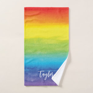 Regenboog Waterverf Paarse Rode Moderne Naam Handdoek