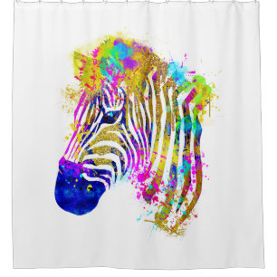 Regenboog Waterverf Spat Water Zebra Grafisch Douchegordijn