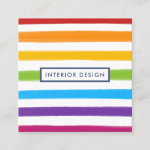 Regenboog Waterverf Stripes Square Vierkante Visitekaartje