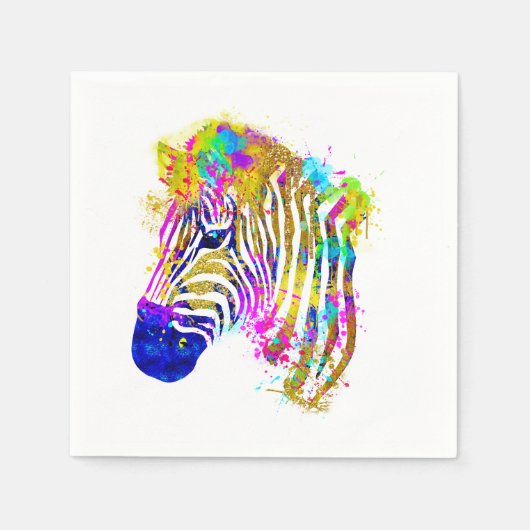 Regenboog Waterverf Verfspatten Zebra Grafisch Servet (Voorkant)