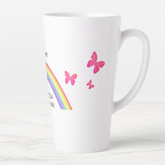 Regenboog, wees gelukkig vandaag. Vlinders en jouw Latte Mok (Rechts)