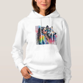 Regenboog Wolf en meisje Hoodie