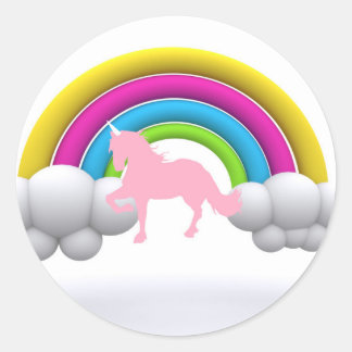 Regenboog, Wolken, Eenhoorn, Douane Gedrukt Ronde Sticker