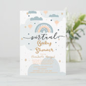 Regenboog,Wolken Sterren Virtuele Baby Shower Kaart (Staand voorkant)