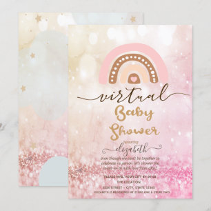 Regenboog, wolkenkrabber Bokeh Virtual Baby shower Kaart