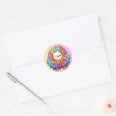 Regenboog Yeti ronde Sticker (Envelop)