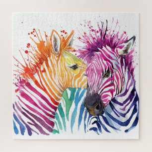 Regenboog zebra, waterverf wilde illustratie. legpuzzel