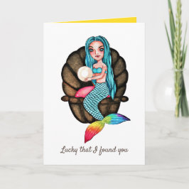 Regenboog zeemeermin met parel in Waterverf Kaart