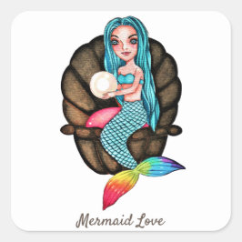 Regenboog zeemeermin met parel in Waterverf Vierkante Sticker